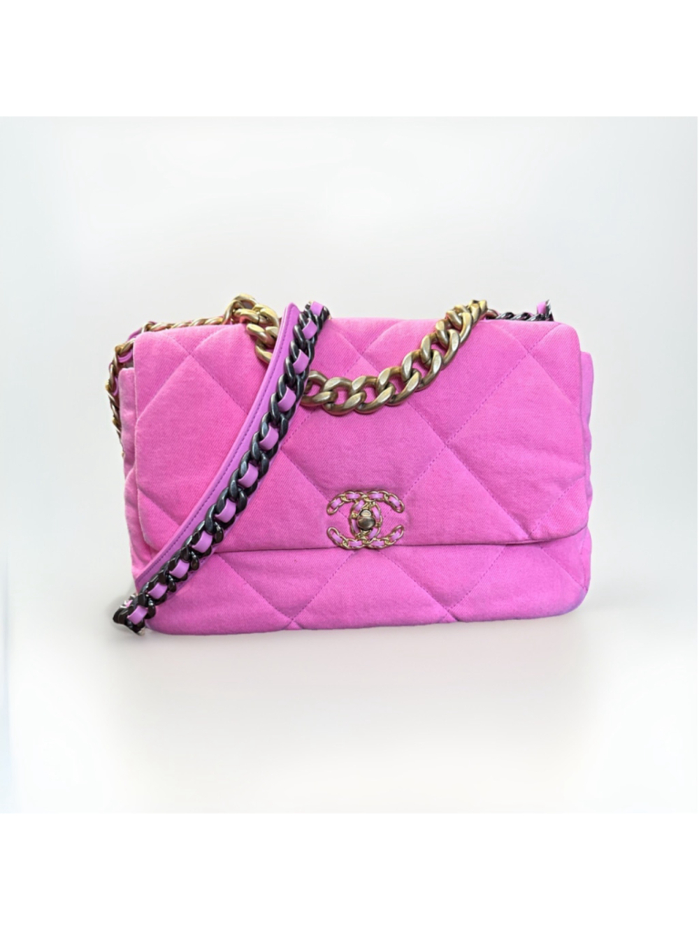 Chanel 19 Flap Bag Quilted Denim Medium Pink